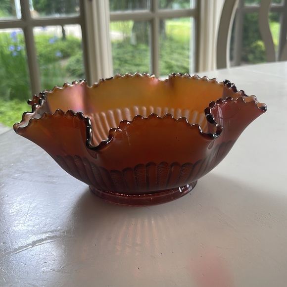 Antique Signed Northwood Stippled Rays Amethyst Carnival Glass Ruffled Bowl - Picture 10 of 10